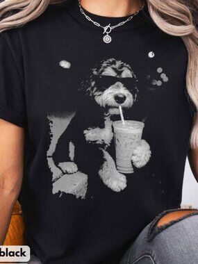 Bernedoodle Drinking Iced Coffee Shirt, Vintage Dog Shirt, Bernedoodle Shirt 261